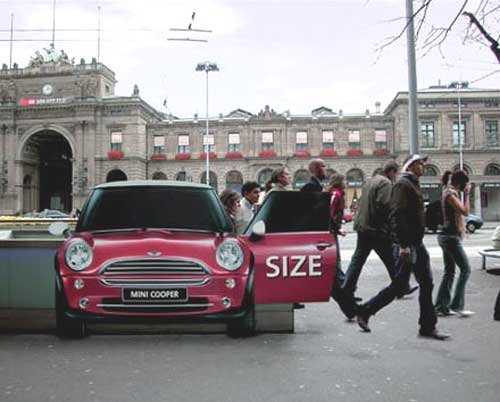 This is what you call a car pool This is a creative ad by Mini Cooper 